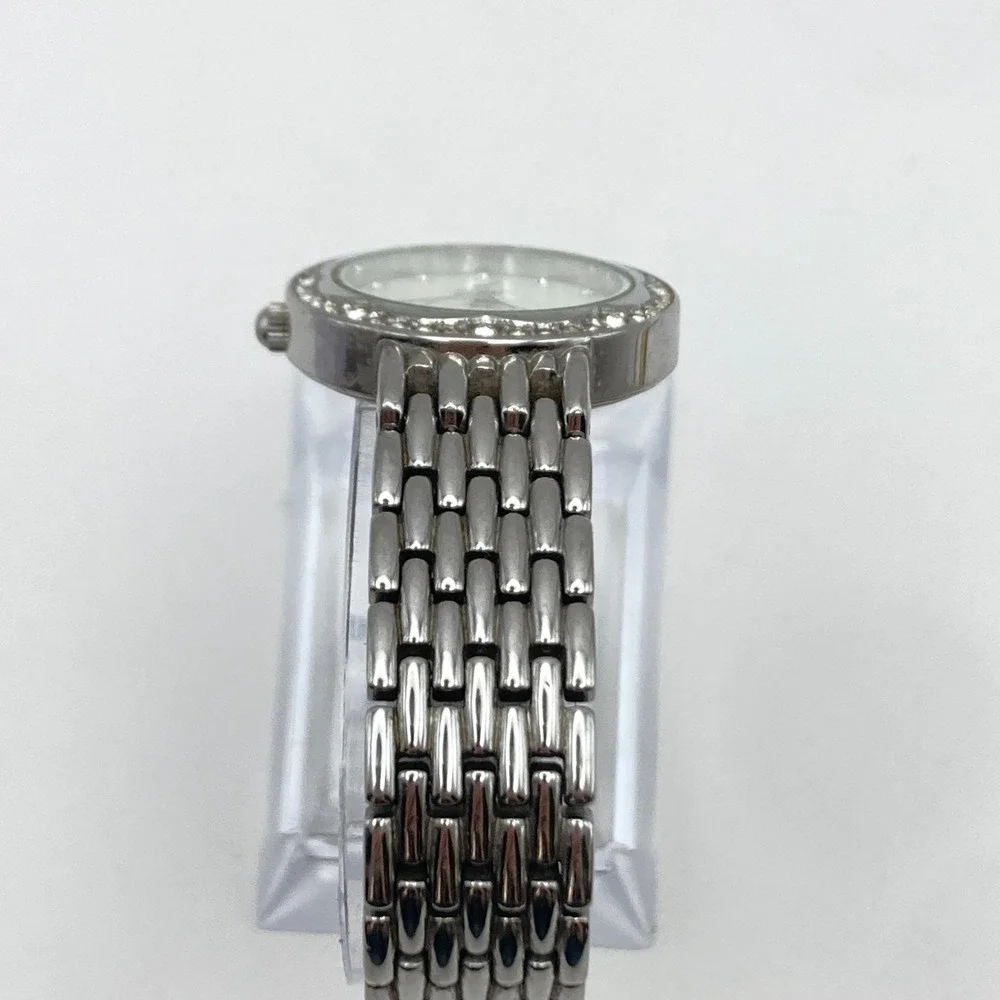 Armitron Now Women's Watch 28mm Silver Tone Crystals MOP Dial New Battery 6.75